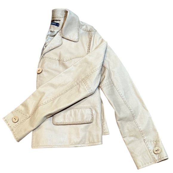 Ralph Lauren Jackets & Blazers - Ralph Lauren Women's Cream Leather Jacket buttery soft Classic Collar Size 12